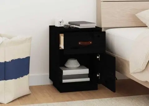 Noptiere, 2 buc., negru, 40x34x55 cm, lemn masiv de pin - 3/5