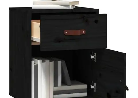 Noptiere, 2 buc., negru, 40x34x55 cm, lemn masiv de pin - 4/5