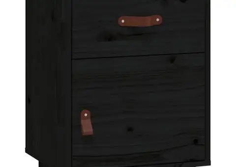 Noptiere, 2 buc., negru, 40x34x55 cm, lemn masiv de pin - 5/5