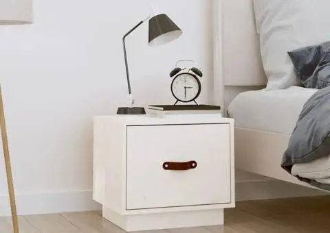 Noptieră, alb, 40x34x35 cm, lemn masiv de pin - 1/5