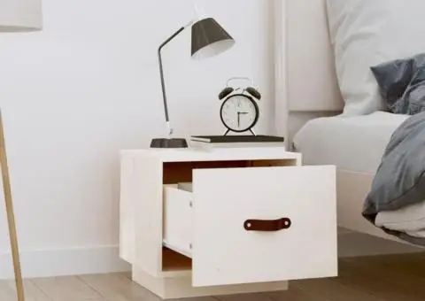 Noptieră, alb, 40x34x35 cm, lemn masiv de pin - 3/5