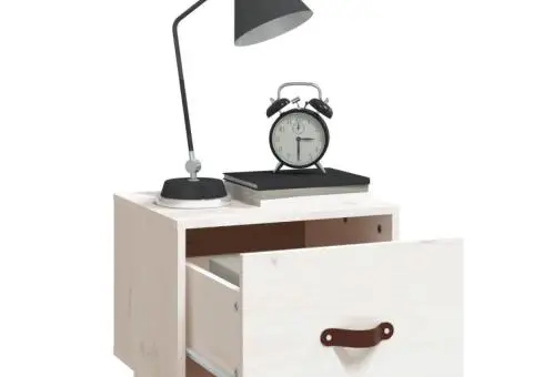 Noptieră, alb, 40x34x35 cm, lemn masiv de pin - 4/5