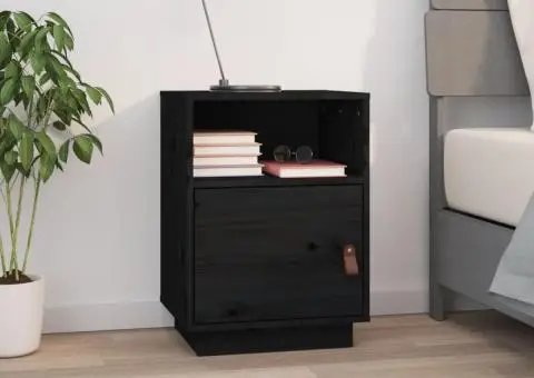 Noptieră, negru, 40x34x55 cm, lemn masiv de pin - 1/5