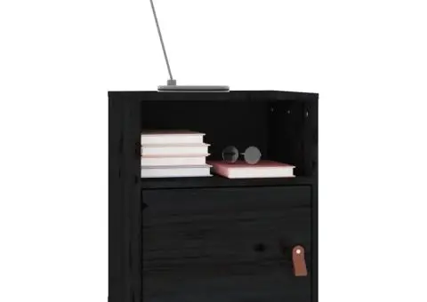 Noptieră, negru, 40x34x55 cm, lemn masiv de pin - 4/5