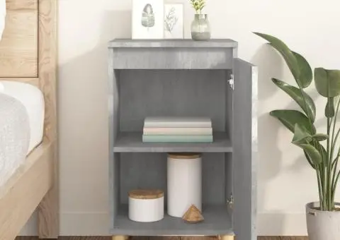 Noptieră, gri beton, 40x35x70 cm, lemn prelucrat - 3/5