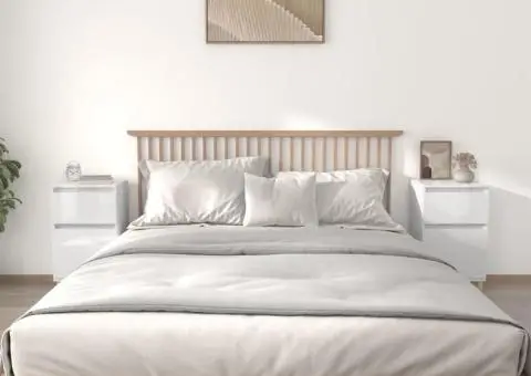 Noptiere, 2 buc., alb extralucios, 40x35x70 cm - 1/5