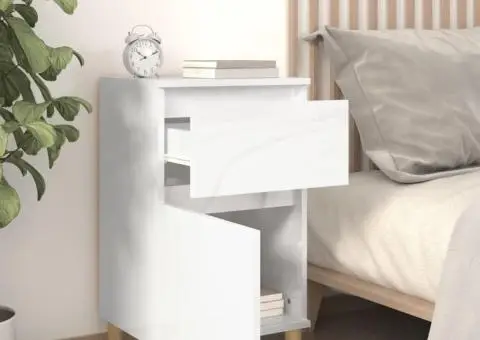 Noptiere, 2 buc., alb extralucios, 40x35x70 cm - 3/5