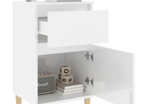 Noptiere, 2 buc., alb extralucios, 40x35x70 cm - 5/5