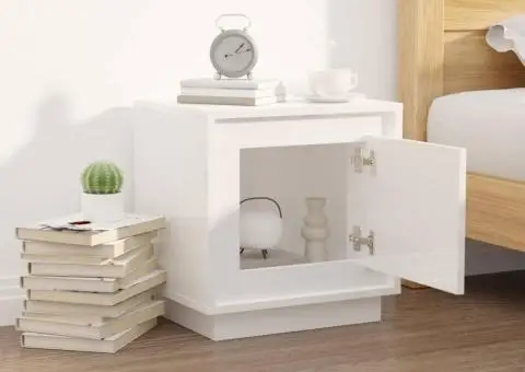 Noptieră, alb extralucios, 44x35x45 cm, lemn prelucrat - 3/5