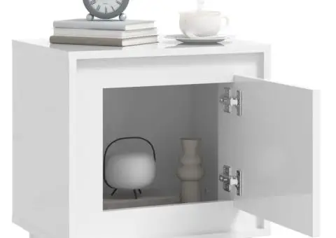 Noptieră, alb extralucios, 44x35x45 cm, lemn prelucrat - 5/5