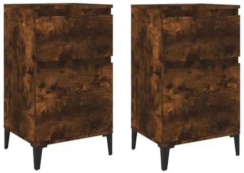 Noptiere, 2 buc., stejar afumat, 40x35x70 cm - 2/5