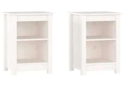 Noptiere, 2 buc., alb, 40x35x55 cm, lemn masiv de pin - 2/5