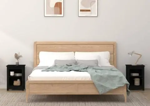 Noptiere, 2 buc., negru, 40x35x55 cm, lemn masiv de pin - 1/5