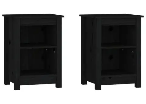 Noptiere, 2 buc., negru, 40x35x55 cm, lemn masiv de pin - 2/5