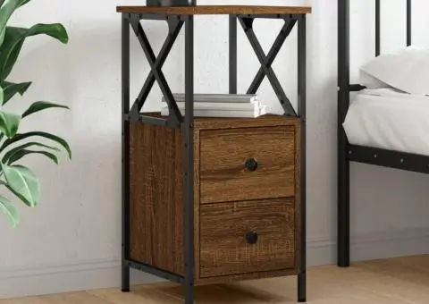 Noptieră, stejar maro, 34x35,5x70 cm, lemn compozit - 1/5