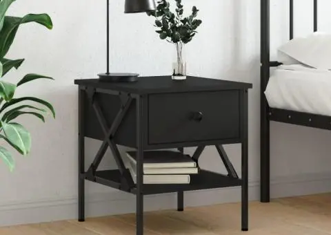 Noptieră, negru, 40x42x45 cm, lemn compozit - 1/5