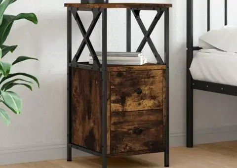 Noptieră, stejar fumuriu, 34x35,5x70 cm, lemn compozit - 1/5