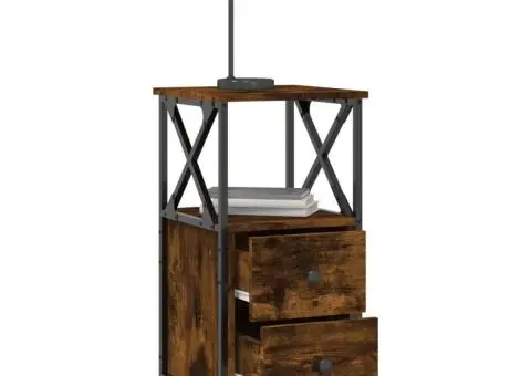 Noptieră, stejar fumuriu, 34x35,5x70 cm, lemn compozit - 4/5