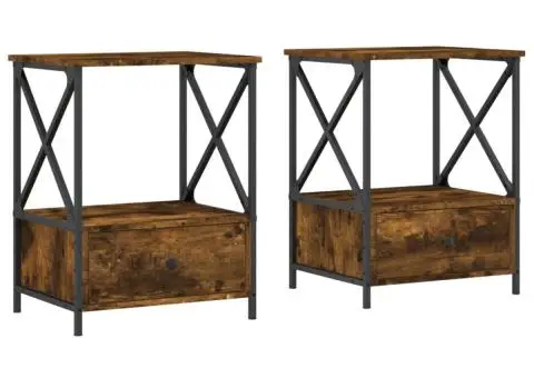 Noptiere, 2 buc., stejar fumuriu, 50x41x65 cm, lemn compozit - 2/5