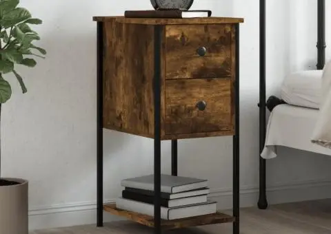 Noptieră, stejar fumuriu, 32x42x70 cm, lemn compozit - 1/5