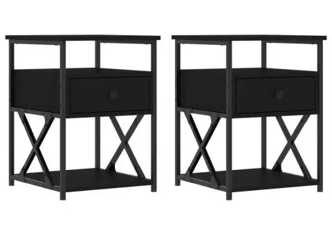 Noptiere, 2 buc., negru, 40x42x55 cm, lemn prelucrat - 2/5