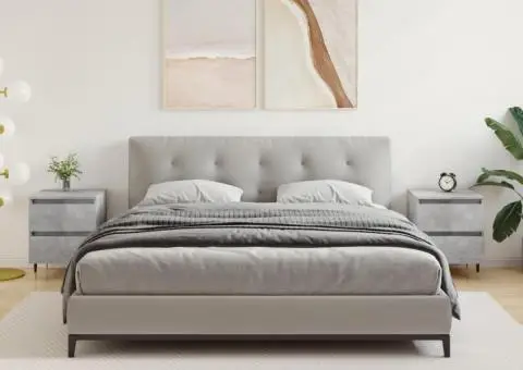 Noptiere, 2 buc., gri beton, 40x35x50 cm, lemn compozit - 1/5