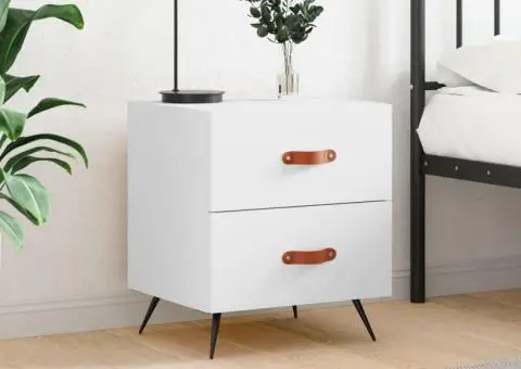 Noptieră, alb, 40x35x47,5 cm, lemn compozit - 1/5