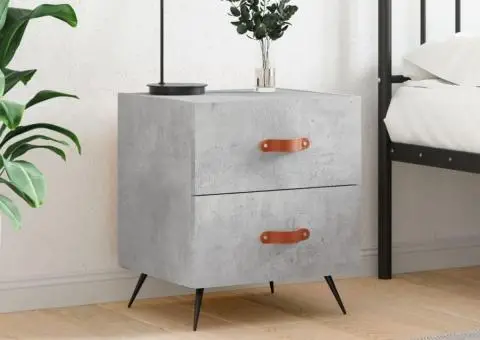 Noptieră, gri beton, 40x35x47,5 cm, lemn compozit - 1/5