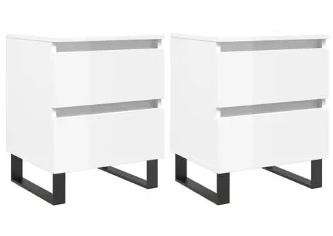 Noptiere, 2 buc., alb extralucios, 40x35x50 cm, lemn compozit - 2/5