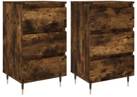 Noptiere, 2 buc., stejar fumuriu, 40x35x69 cm, lemn compozit - 2/5