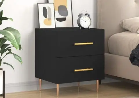 Noptieră, negru, 40x35x47,5 cm, lemn compozit - 1/5