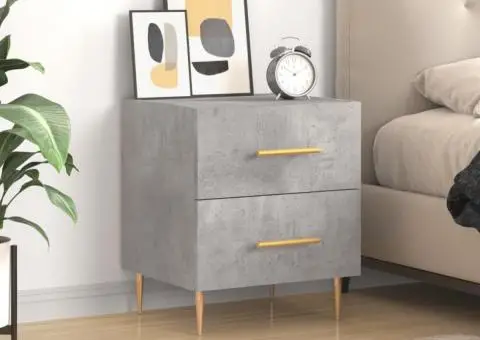 Noptieră, gri beton, 40x35x47,5 cm, lemn compozit - 1/5