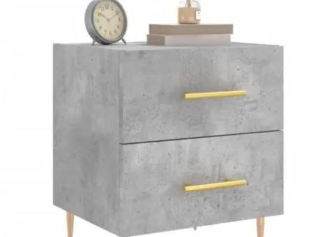 Noptieră, gri beton, 40x35x47,5 cm, lemn compozit - 3/5