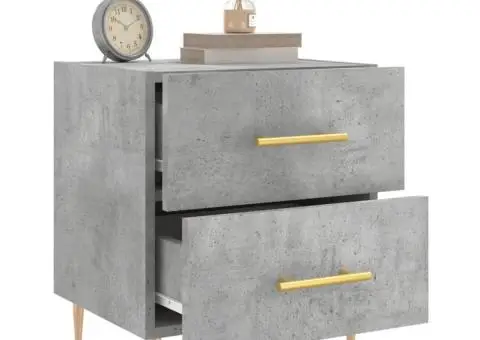 Noptieră, gri beton, 40x35x47,5 cm, lemn compozit - 4/5
