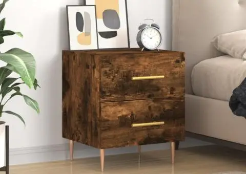 Noptieră, stejar fumuriu, 40x35x47,5 cm, lemn compozit - 1/5