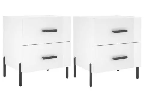 Noptiere, 2 buc., alb extralucios, 40x35x47,5 cm, lemn compozit - 2/5