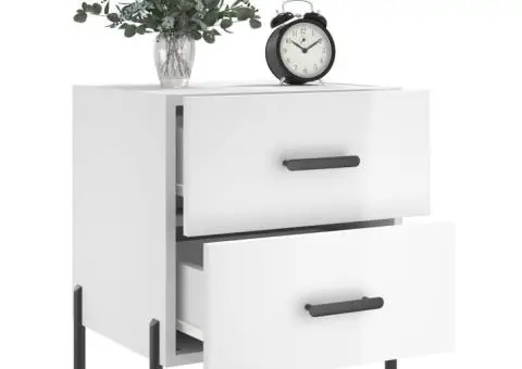 Noptiere, 2 buc., alb extralucios, 40x35x47,5 cm, lemn compozit - 4/5