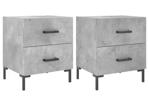 Noptiere, 2 buc., gri beton, 40x35x47,5 cm, lemn compozit - 2/5