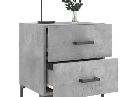 Noptiere, 2 buc., gri beton, 40x35x47,5 cm, lemn compozit - 4/5