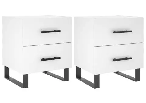 Noptiere, 2 buc., alb, 40x35x47,5 cm, lemn compozit - 2/5