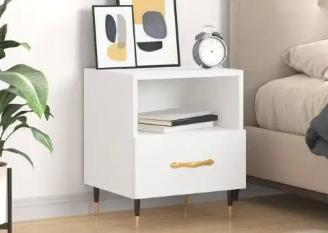 Noptieră, alb, 40x35x47,5 cm, lemn compozit - 1/5