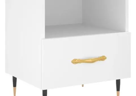 Noptieră, alb, 40x35x47,5 cm, lemn compozit - 2/5