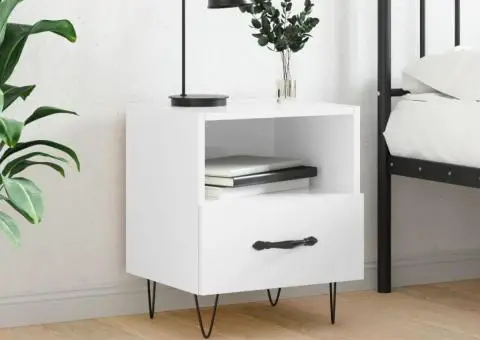 Noptieră, alb extralucios, 40x35x47,5 cm, lemn compozit - 1/5