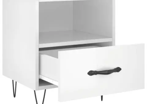 Noptieră, alb extralucios, 40x35x47,5 cm, lemn compozit - 3/5