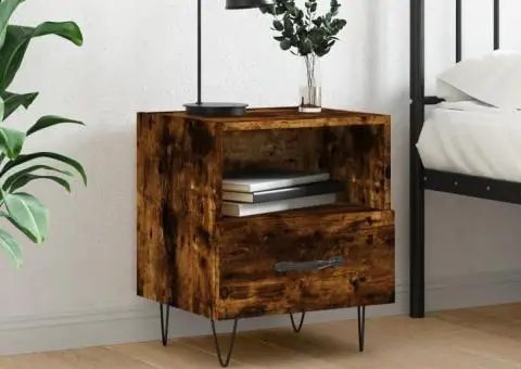 Noptieră, stejar fumuriu, 40x35x47,5 cm, lemn compozit - 1/5