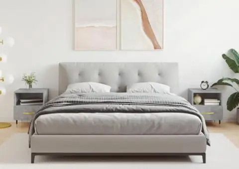 Noptiere, 2 buc., gri beton, 40x35x47,5 cm, lemn compozit - 1/5