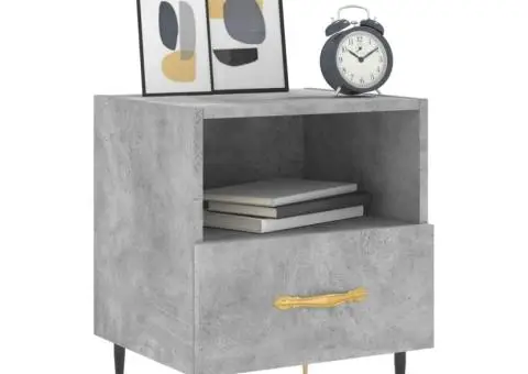 Noptiere, 2 buc., gri beton, 40x35x47,5 cm, lemn compozit - 3/5