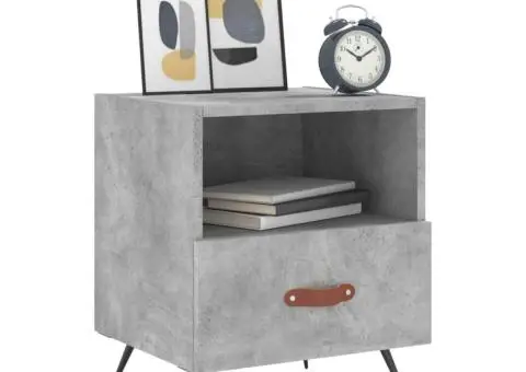 Noptiere, 2 buc., gri beton, 40x35x47,5 cm, lemn compozit - 3/5