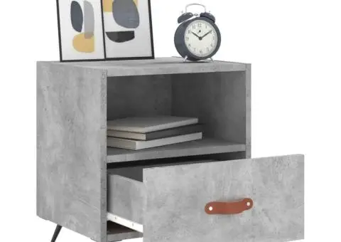 Noptiere, 2 buc., gri beton, 40x35x47,5 cm, lemn compozit - 4/5