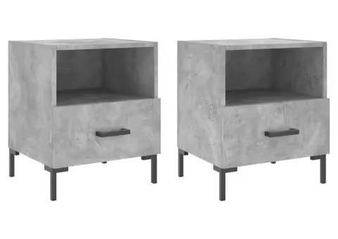 Noptiere, 2 buc., gri beton, 40x35x47,5 cm, lemn compozit - 2/5